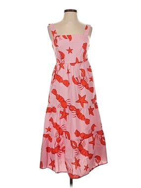 JCrew Pink Maxi Dress with Red Lobster & Starfish Print